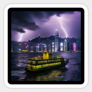 Iconic World Landmarks During A Thunderstorm: Hong Kong Harbor Sticker